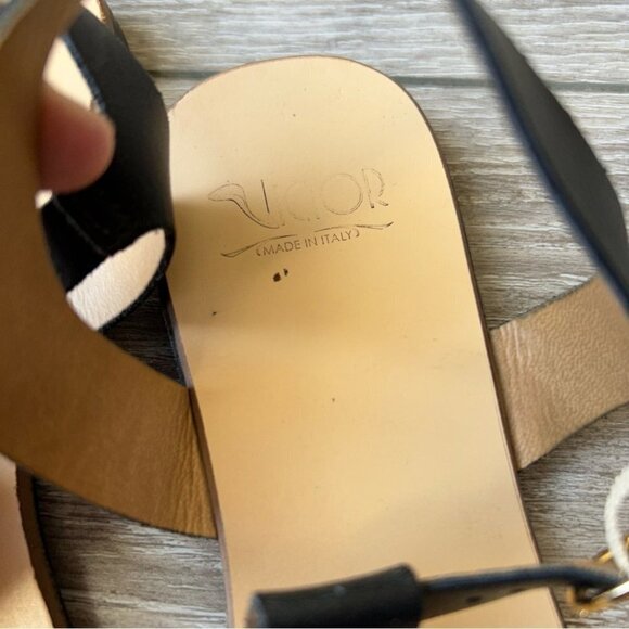 Victor Black Floral Accent Thong Leather Sandal Made in Italy - Picture 7 of 9